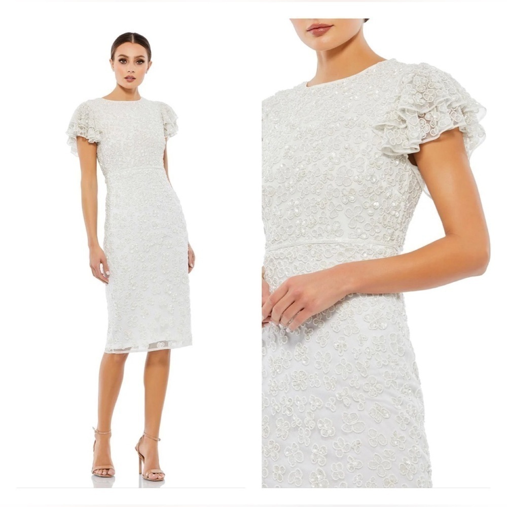 Mac Duggal 10827 NWOT Flounce Sleeve Midi Dress